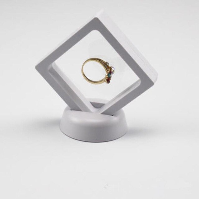 3D Floating Picture Frame Elasticity Clear Films Suspension Packing Box Pictures Protect Jewellery Display Stand Frame: White 70x70mm