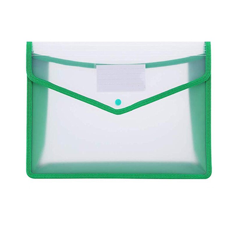 Plastic A4 Bestand Mappen Grote Capaciteit Portemonnee Document Zak Popper Portemonnee Envelop Mappen Voor Office Home School Travel Pvc Zak: green