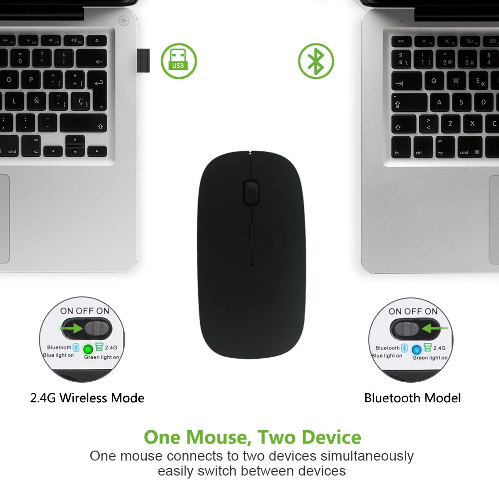 Wireless Rechargeable Silent Bluetooth Mouse 2.4G Wifi and Bluetooth Dual Mode Mice for iPhone iPad Macbook