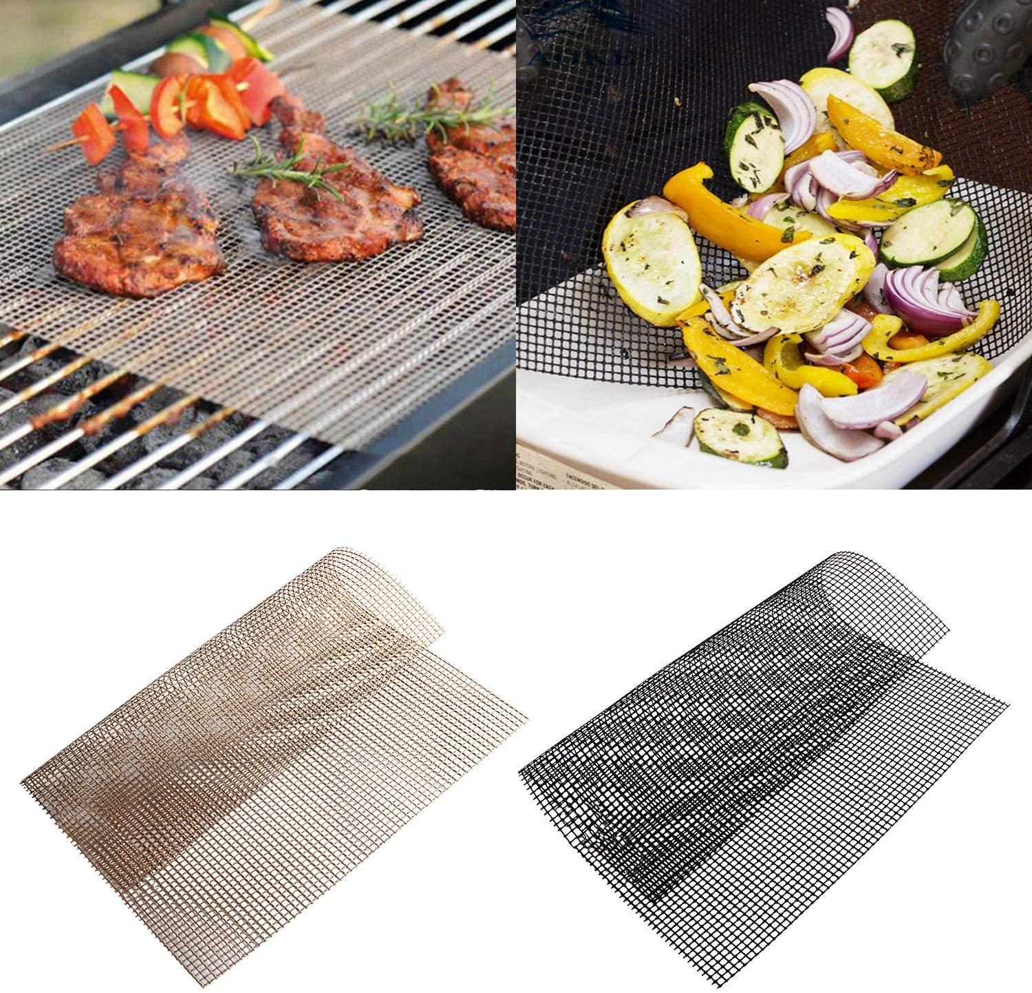 BBQ Grill Mat Non Stick Grill Mesh Mat Reusable Barbecue Baking Mats Grill Mat Mesh for Smoker Pellet Gas Charcoal Grill 33x40cm