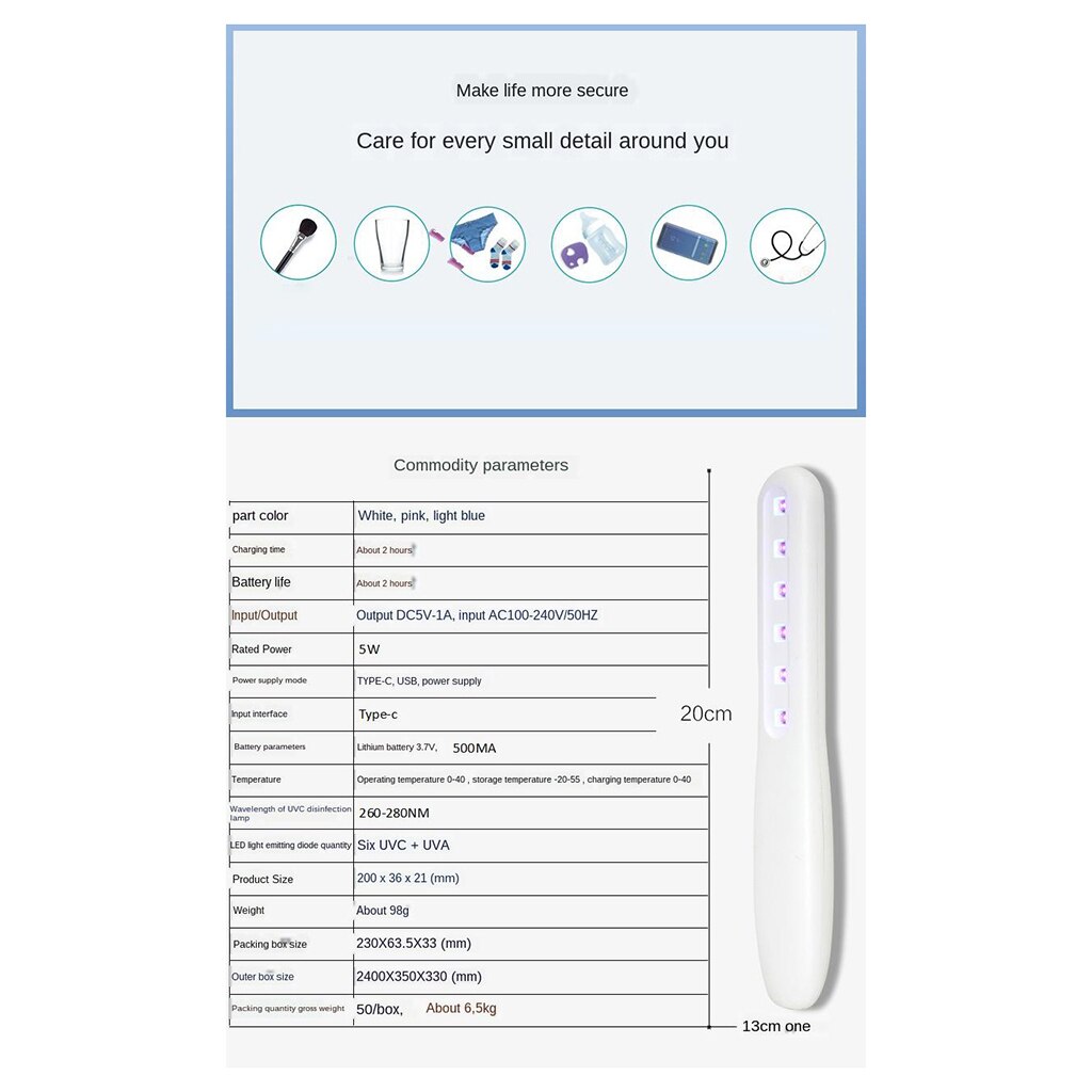 Handheld Portable LED UV UVC Disinfection Lamp Germicidal Sterilizer LED Light Efficient Disinfection UV Sanitizer Light