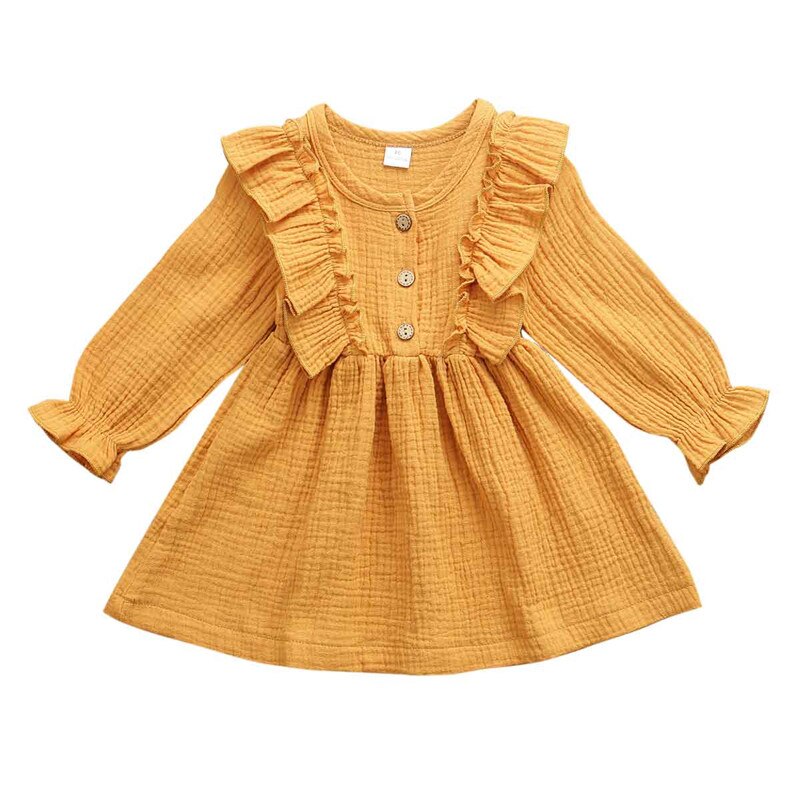 Robe d'automne pour filles, vêtements princesse, à volants et boutons solides, pour bébés,: B / 5T