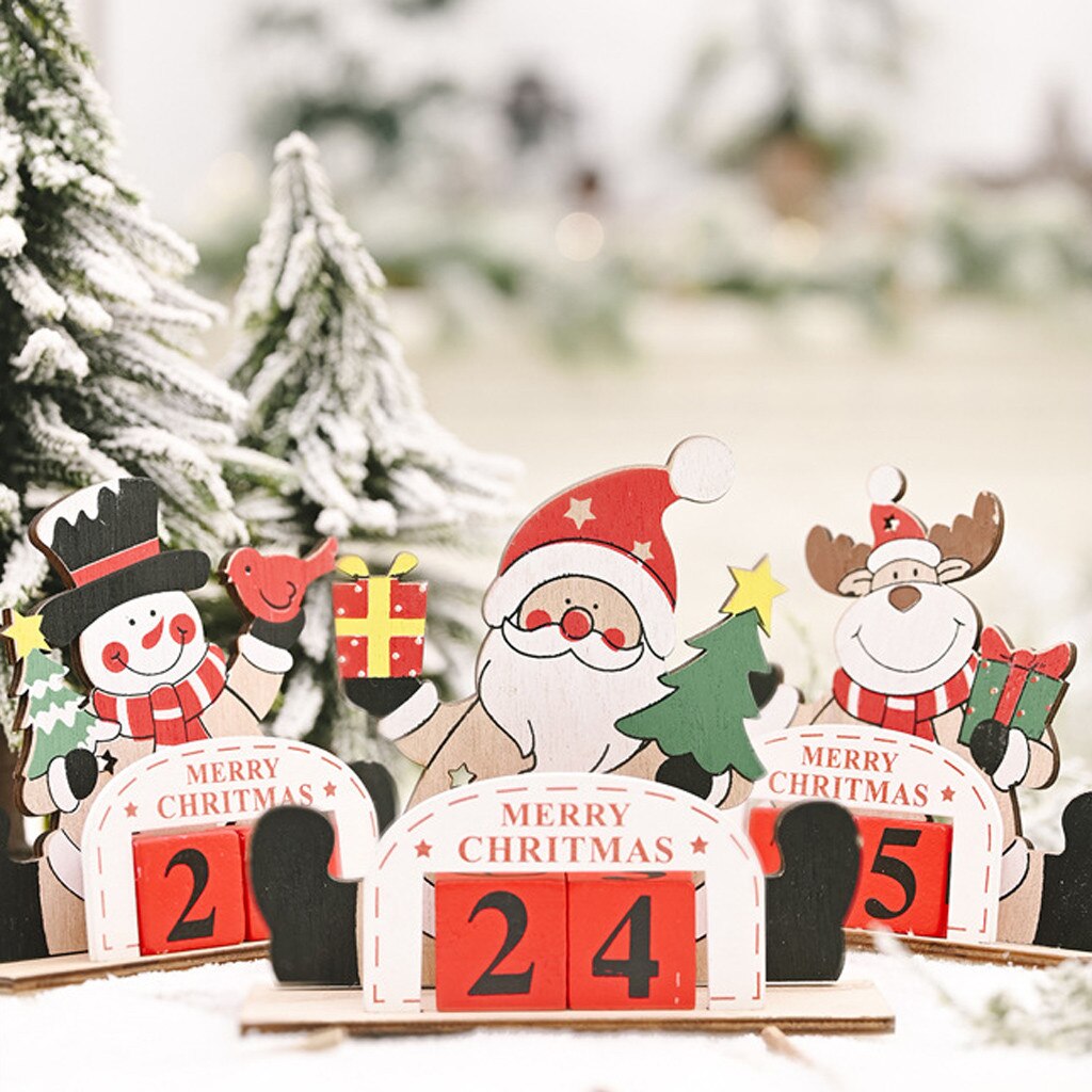 Kerst Kerstman Sneeuwpop Elanden Countdown Houten Diy Kalender Ornamenten Kerstversiering Voor Thuis Navidad Decor Jaar