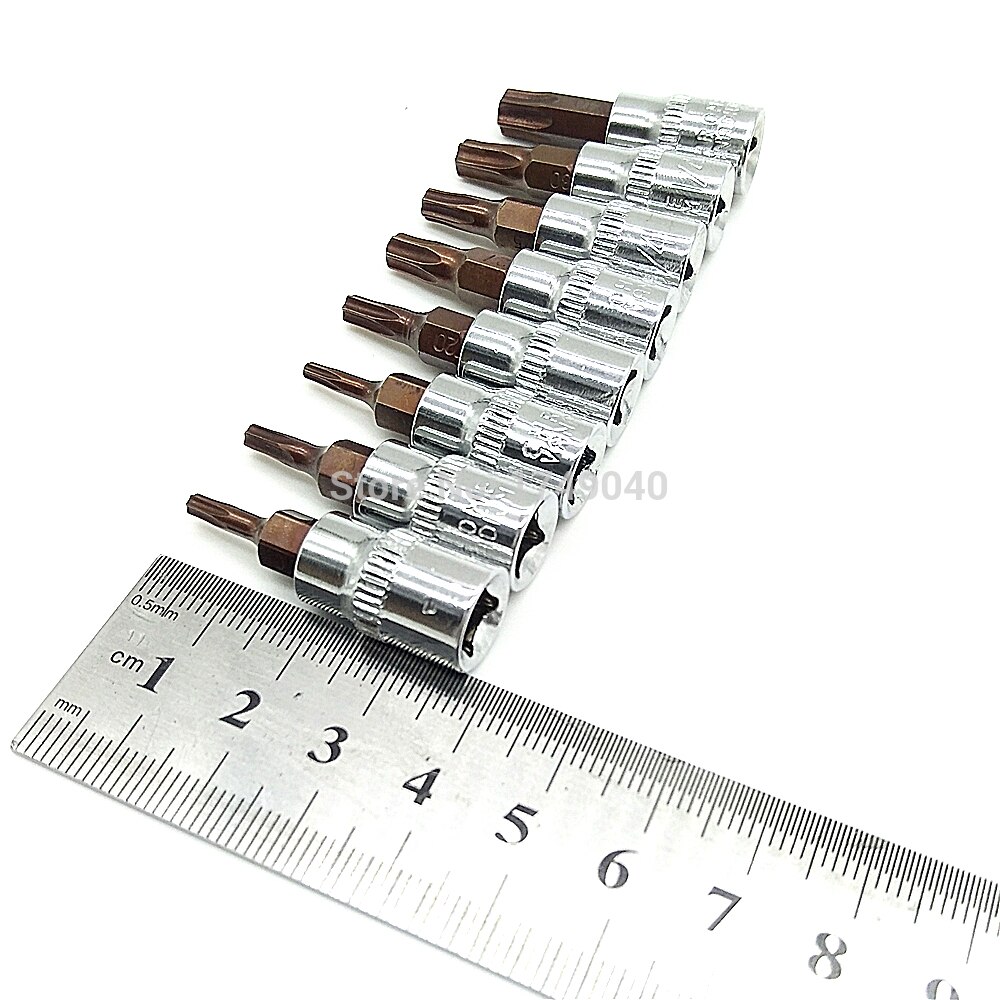 8pcs Torx Bit Socket 1/4 "Aandrijfvierkant Adapter T8 T10 T15 T20 T25 T27 T30 T40 Chrome Vanadium staal Socket Torx Bits Schroevendraaier