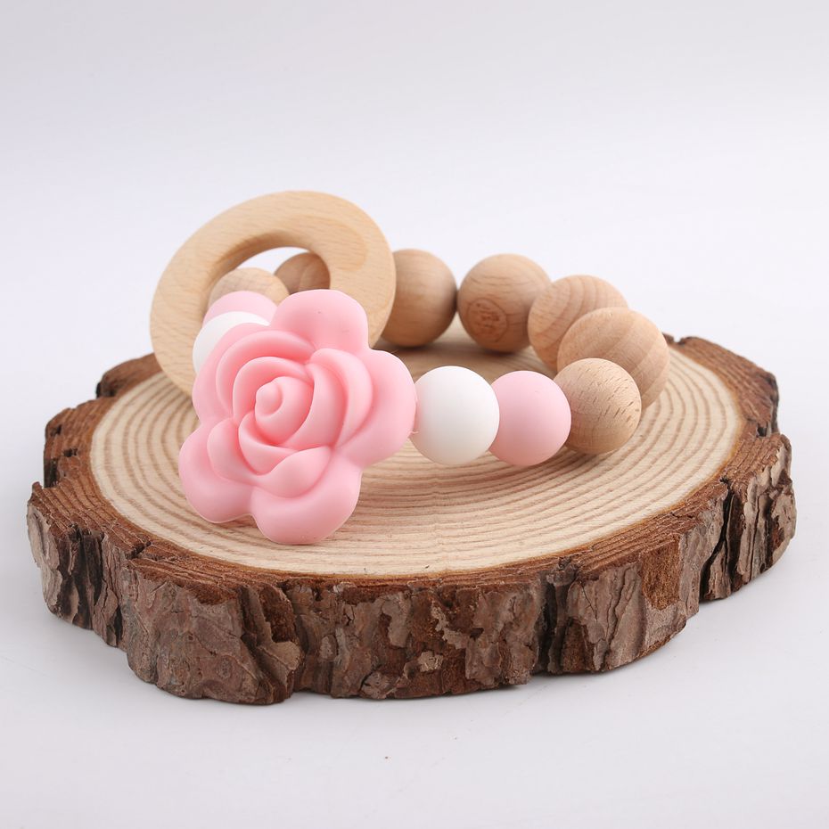 1 stück Candy Farbe Rose Baby Pflege Armband Baby Dusche BPA FREI Holz Beißring Klassische Sinnes Spielzeug kinder schmuck