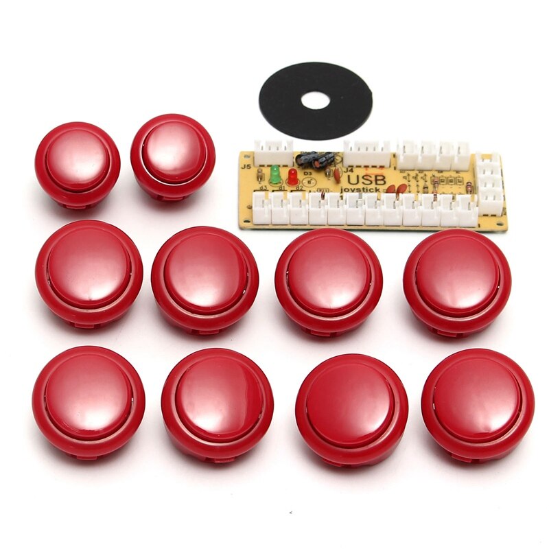 DIY Arcade Joystick Handle Set Kits 5 Pin 24mm / 30mm Push Buttons Spare Parts USB Cable To PC Encoder Plate &amp;