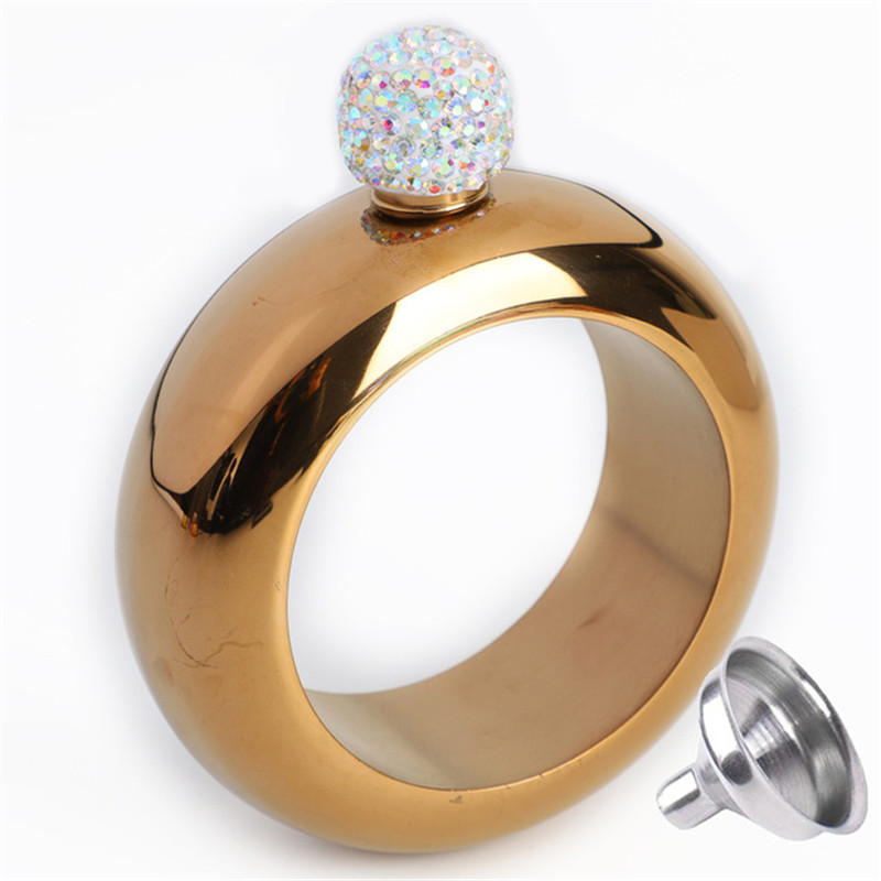 Bracelet rond Portable de 3.5oz avec couvercle en diamant, gourmette ronde, bouteille de bière, de Whisky, de mariage: K With Rhinestones