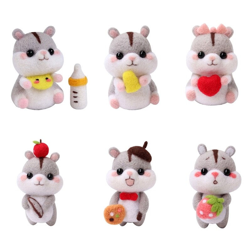 Cute Animal Hamster Wool Felt Doll Craft Handmade DIY Unfinished Poked Material