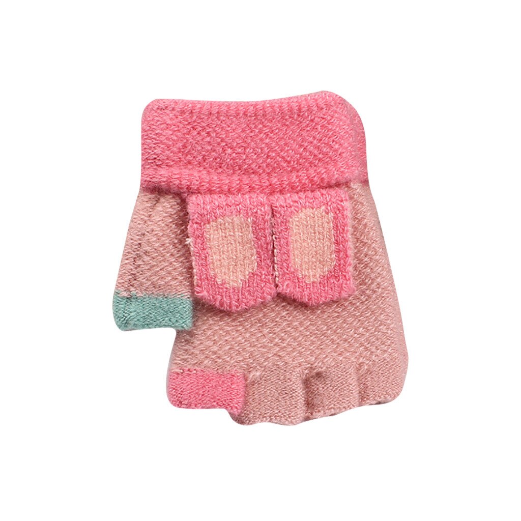Alla moda Della Rappezzatura Inverno Bambini Mitten Guanti Guanti Per Bambini Guanti Mezzi della Barretta Del Fumetto Caldo Guanti A Maglia Per Bambini перчатки женские: Khaki