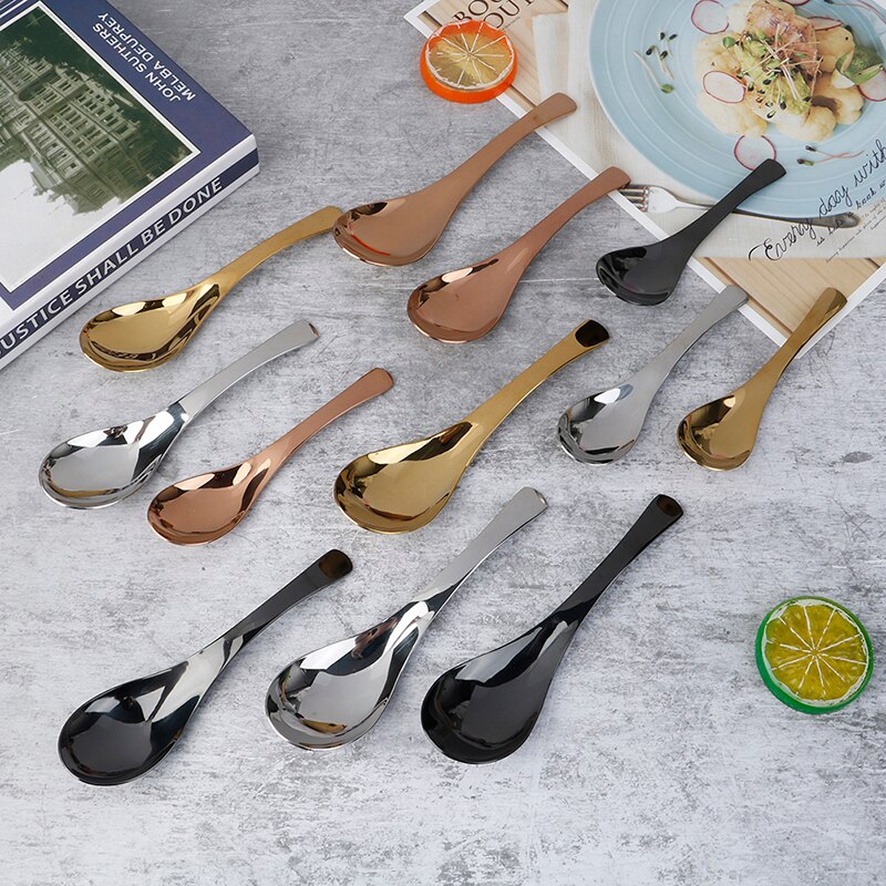 Highly 304 Stainless Steel Spoon 3 Size Large Gold Rice Soup Spoon Kids Ice Cream Dessert Spoon Kitchen Dinner Tableware