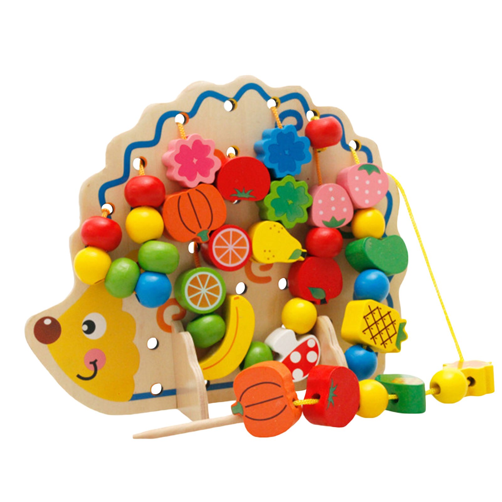Wood Hedgehog Beads Stringing Lacing Toys Threading Learning Toy Wood Hedgehog Beads Stringing Lacing Toys Threading Learning