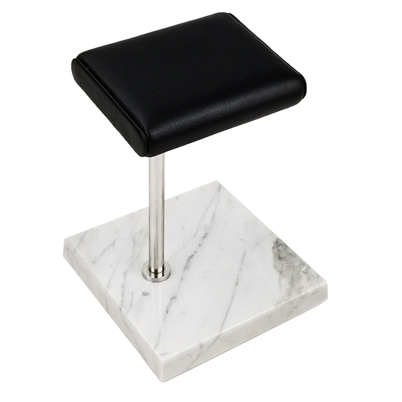 White Marble Watch Bracelet Display Stand Black PU Leather Jewelry Stand Watch Stand Silver Color Rod Placement Stand