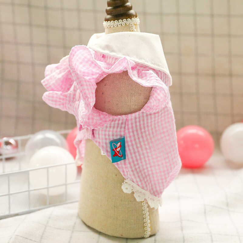 Hondenkleding hondenshirt geruite hondenjurk zomer hondenkleding kattenpakje madeliefje roze shirt kleine en middelgrote hondenkleding t-shirt