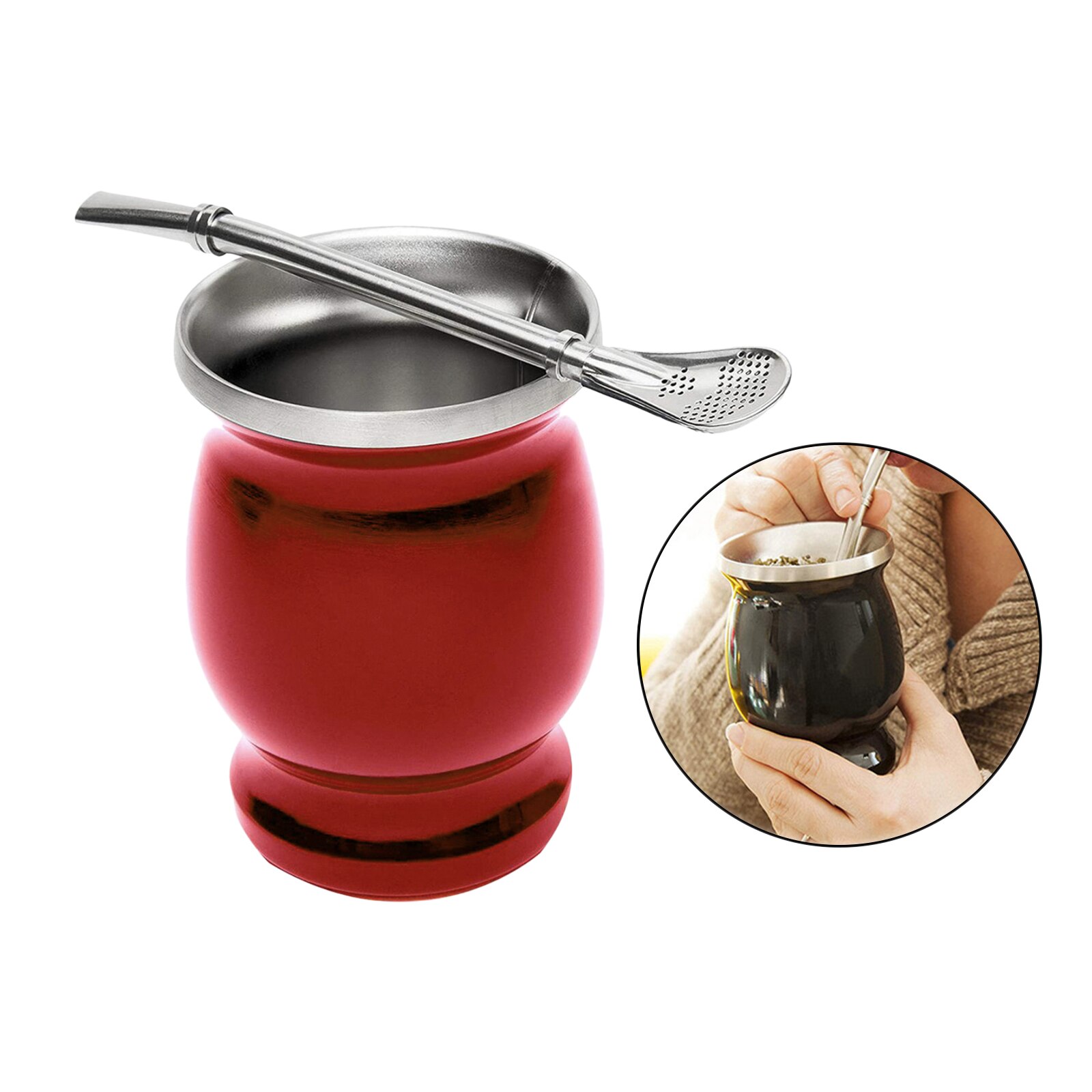 Rvs Dubbelwandige Moderne Yerba Mate Kalebas Mate Cup Dubbelwandige Mok Met Stro Lepel Traditionele Mate Cup