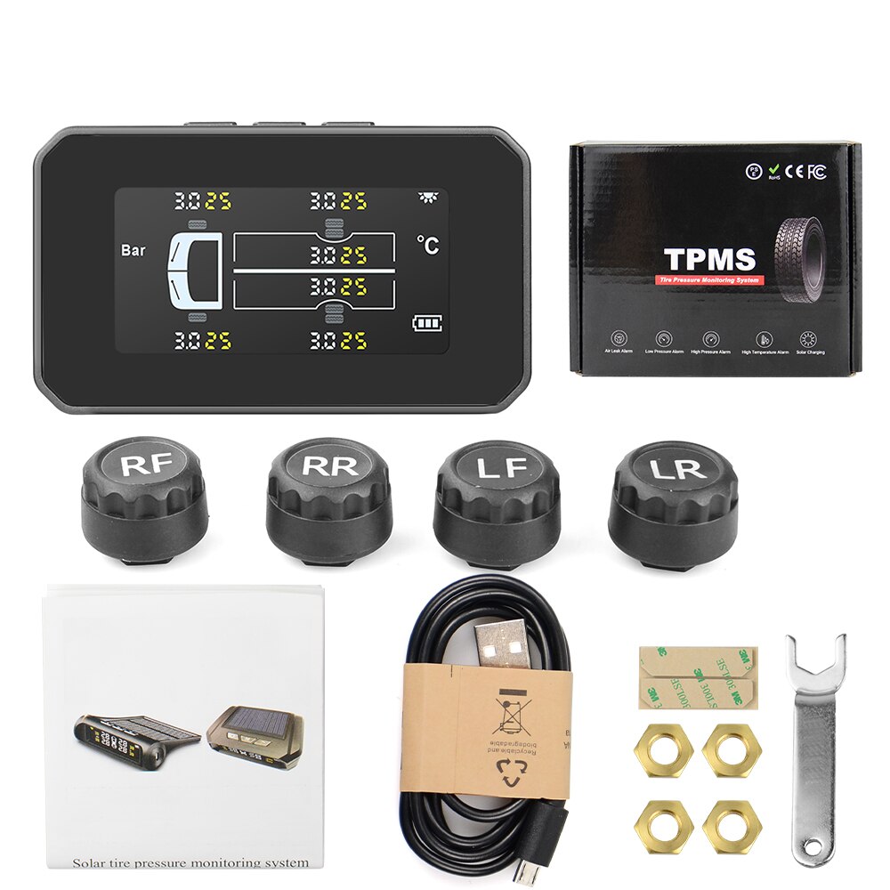 Universal Truck TPMS With 6 External Sensors Tire Pressure Monitor Solar USB Charging Tyre Pressure Monitor for Truck Safety: External Sensors