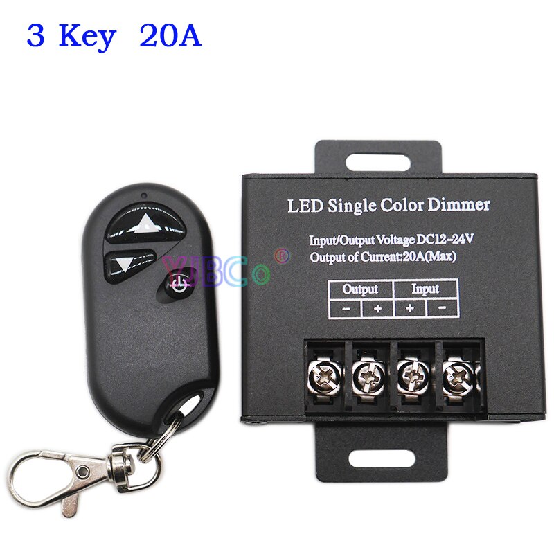 Dc 12V 24V 3Key 11Key Enkele Kleur Led Strip Dimmer Draadloze Afstandsbediening 8A 20A 30A Dimmen Schakelaar Lichten tape Controller: 3 Key  20A