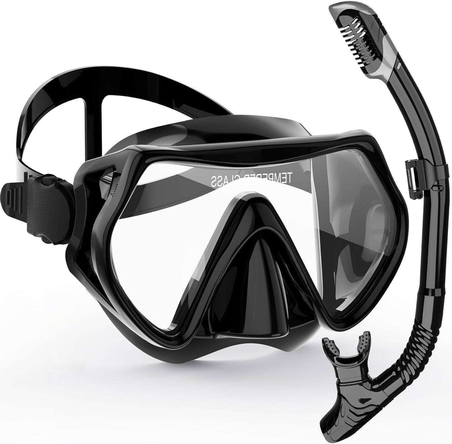 Máscara de buceo , traje de snorkel, falda de silicona para adultos, gafas antiniebla, equipo de natación: Negro