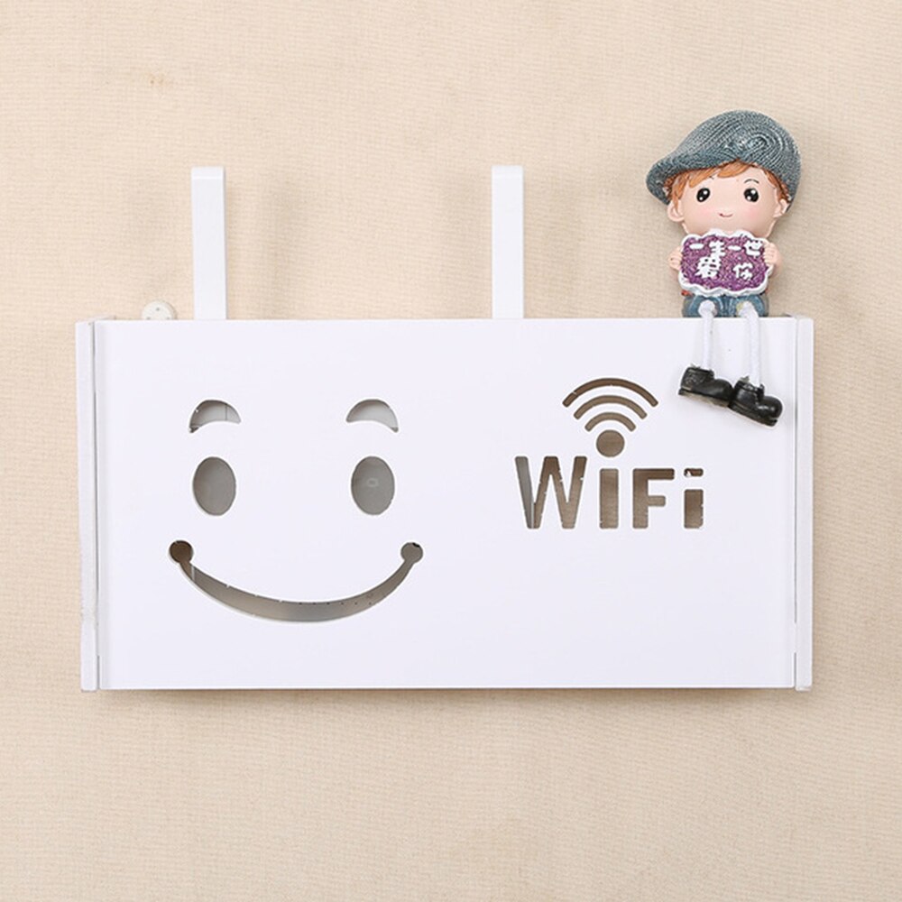 1 stk vægmonteret trådløs wifi router opbevaringsboks pvc panel hylde hængende stik bord beslag kabel opbevaring organizer boligindretning: 40.5 x 20.5 x 9.5cm c