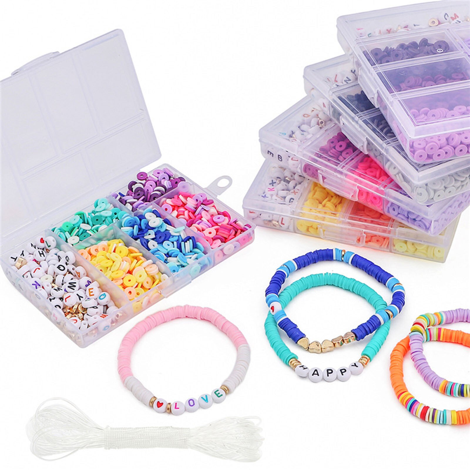 1160PCs Polymer Clay Beads Set For Bracelet DIY Flat Round Arylic Letter Beads Spacer Beads DIY Jewelry Making Bracelet Necklace