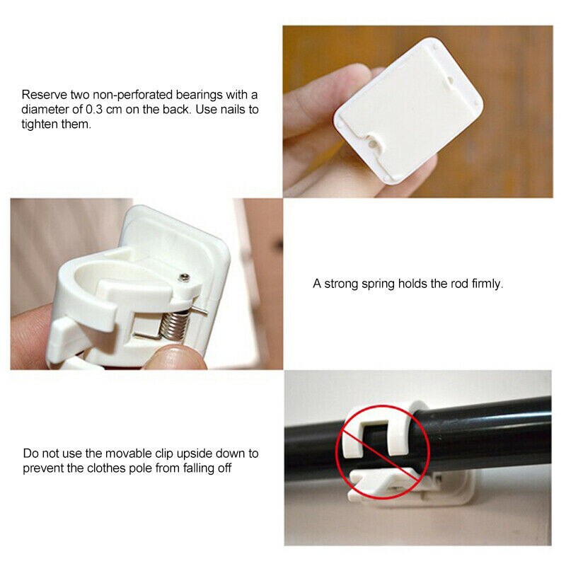 2-20Pcs Shower Curtain Rod Fixed Clip Plastic Hanging Rod Clip Adhesive Wall Curtain Hanging Rod Clamp Hooks Hanging Rack Hook