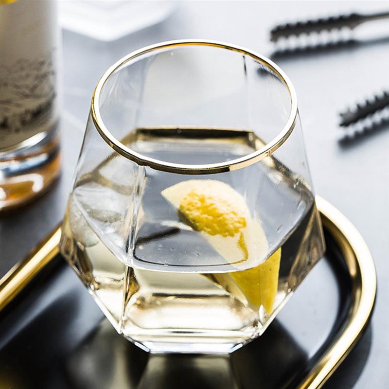 Geometric hexagonal glass drinking water glass transparent reusable wine glass juice beer glass