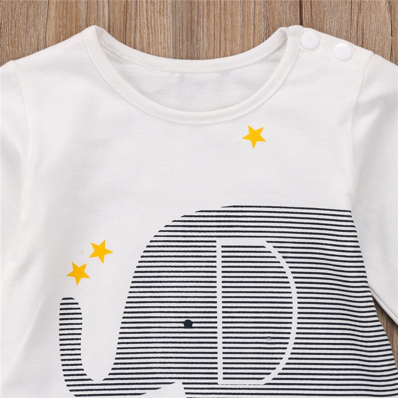 CANIS Herfst Casual Een Stuk Bebe Kid Jongens Kids Baby Meisjes Jongen Olifant Gestreepte Romper Jumpsuit Outfits Kleding