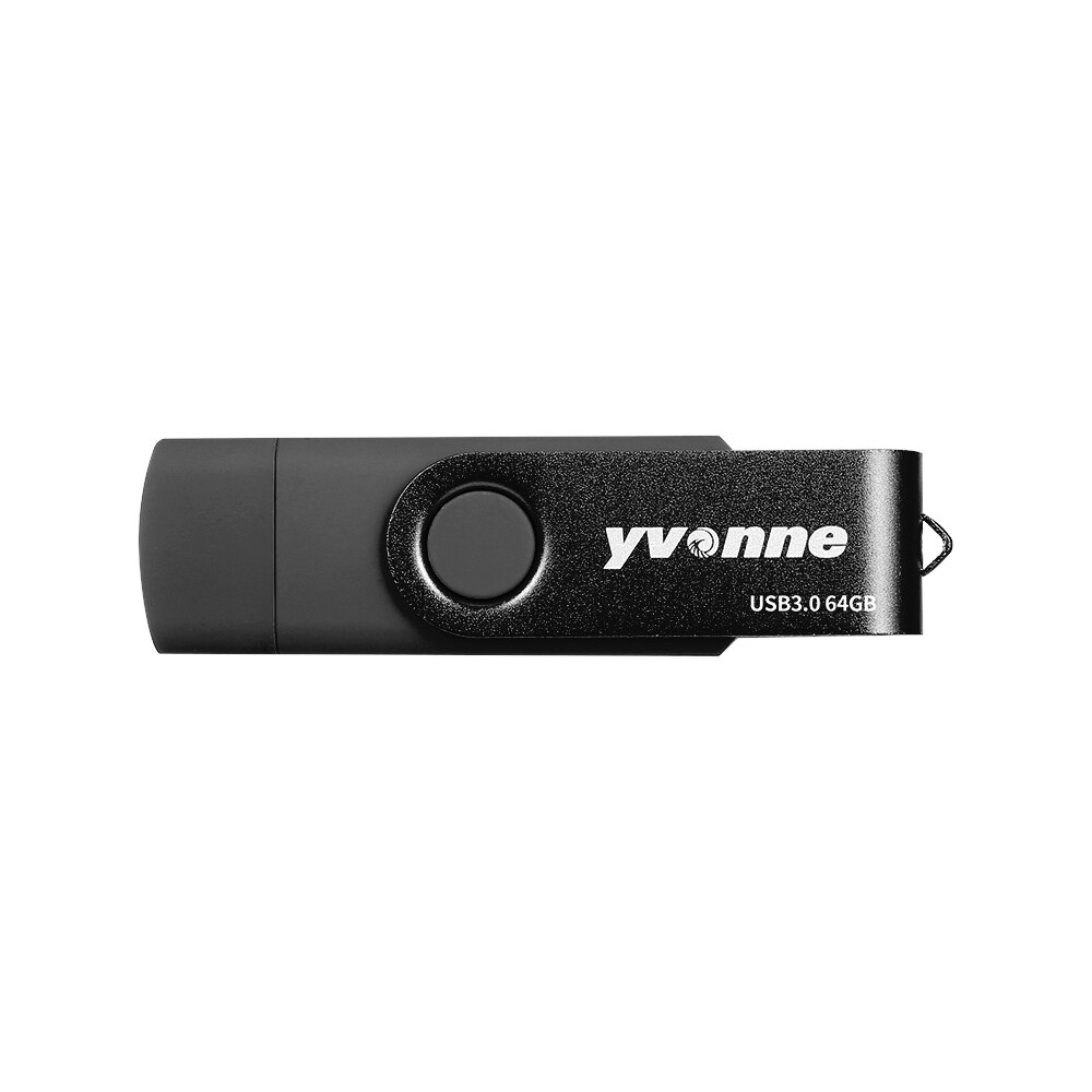 yvonne YT602-3 Rotating OTG USB Flash Drive Double Ports USB3.0 U Disk High Speed USB Flash Memory Stick for Mobile Phone/Laptop: Black 64GB