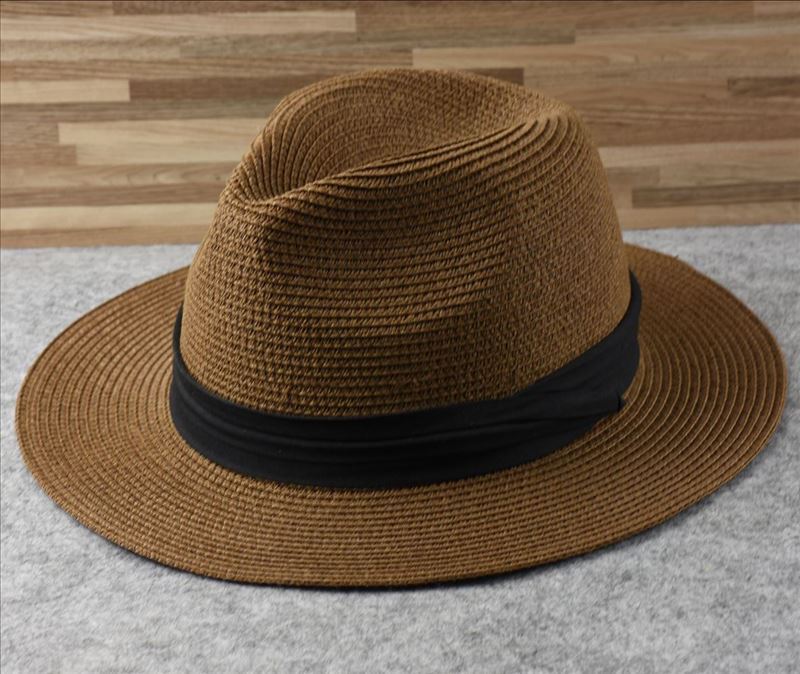 Sombreros panamá de ala ancha para hombre, sombrero de paja de ala ancha para playa, de verano, Fedora de talla grande, 55-57cm, 58-60cm, 61-64cm: Brown / 58-60cm