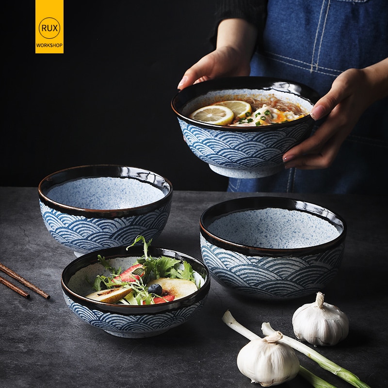 RUX atelier bol de riz japonais en céramique, bol de Ramen bol de salade bol de soupe à nouilles, Restaurant cuisine vaisselle décoration de la maison