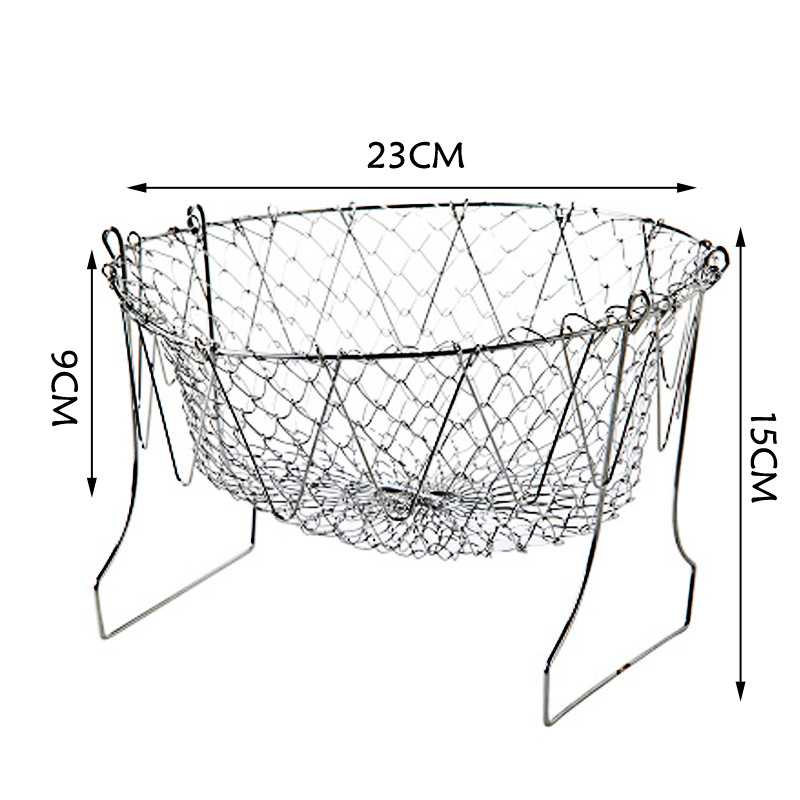 304 Stainless Steel Deep-fried Mesh Household French Fries Chicken Wings Telescopic Folding Round Water Drain Filter Mesh Sieve: Default Title