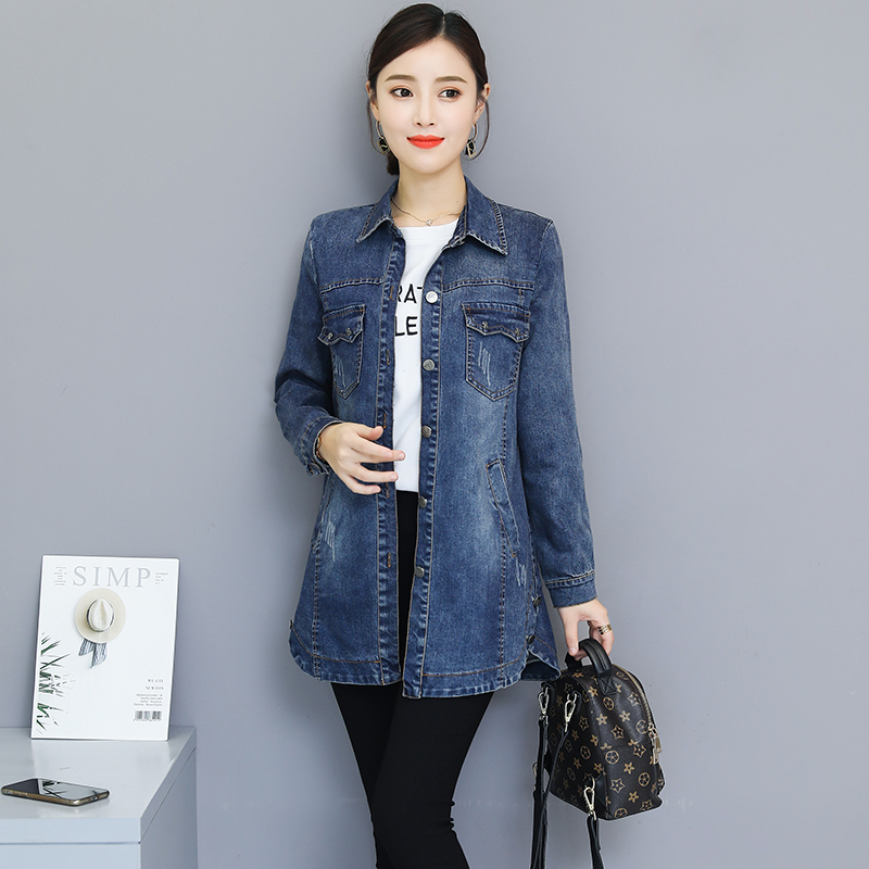 Kvinder lang denim jakke forår efterår plus størrelse 3xl løse fuld ærmer blå toppe kvindelige casual piger outwear  c80612l