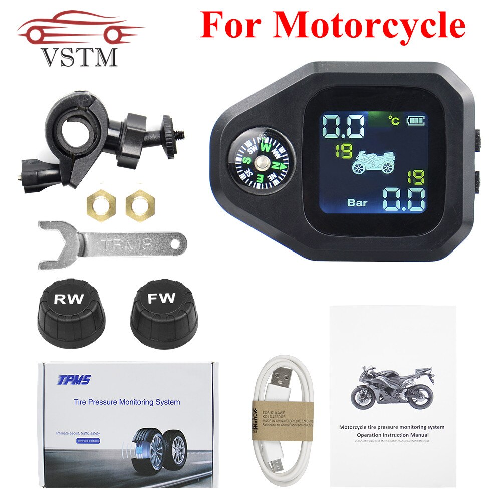 Original Wireless Motorcycle TPMS Tire Pressure Monitoring System Motor Tyre LCD Display Internal or External TH/WI Sensors