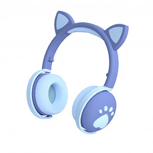 Bk1 draadloze koptelefoons voor meisjes met kattenoortjes en pootjes, bluetooth 5.0 koptelefoon met microfoon: Blauw