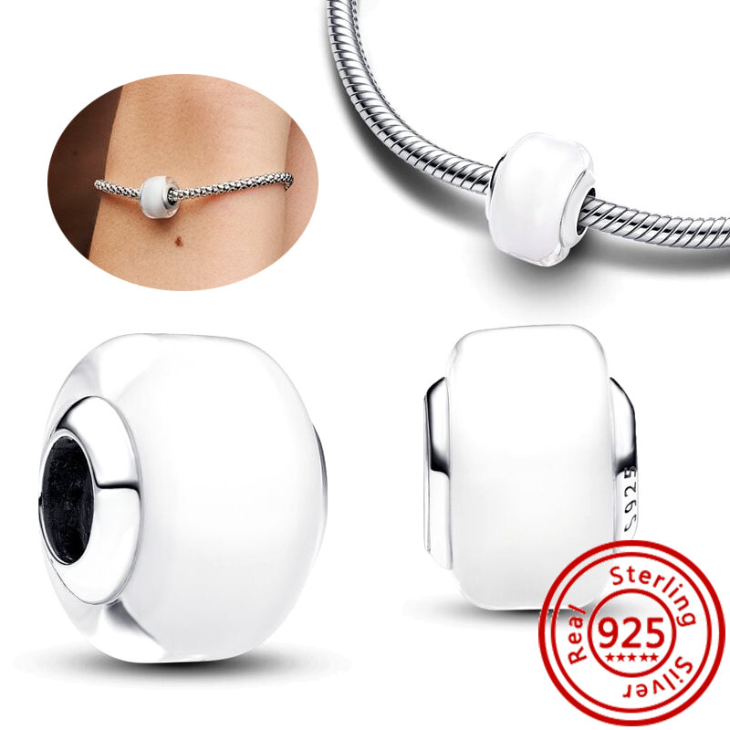 Cuentas redondas de plata 925, cristal de Murano blanco, rojo, verde, negro, azul, rojo, circonita brillante, compatible con pulsera Pantaro, de joyería fina