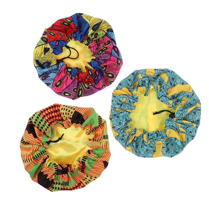Gorro turbante estampado de doble capa para niños, turbante de seda, envoltura para la cabeza, gorro de baño para mujer, gorro de ducha de noche, tamaño ajustable