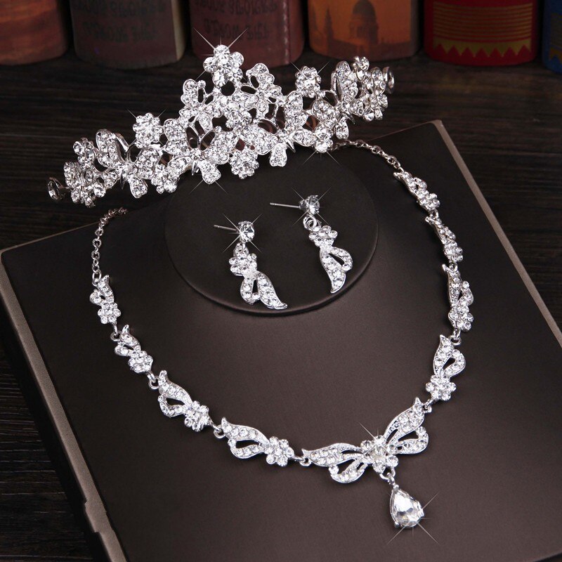 Rhinestone Crystal Bridal Jewelry Sets Necklace Earring Tiara Set Wedding Jewelry Hair Ornaments African Bead Jewelry Accesorios