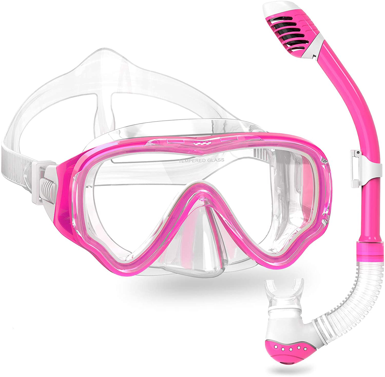 2022 Snorkelling Snorkel Diving Scuba Set Gear for Kids Youth Junior Anti-Fog Tempered Glass Snorkel Mask Snorkeling Swimming: Pink