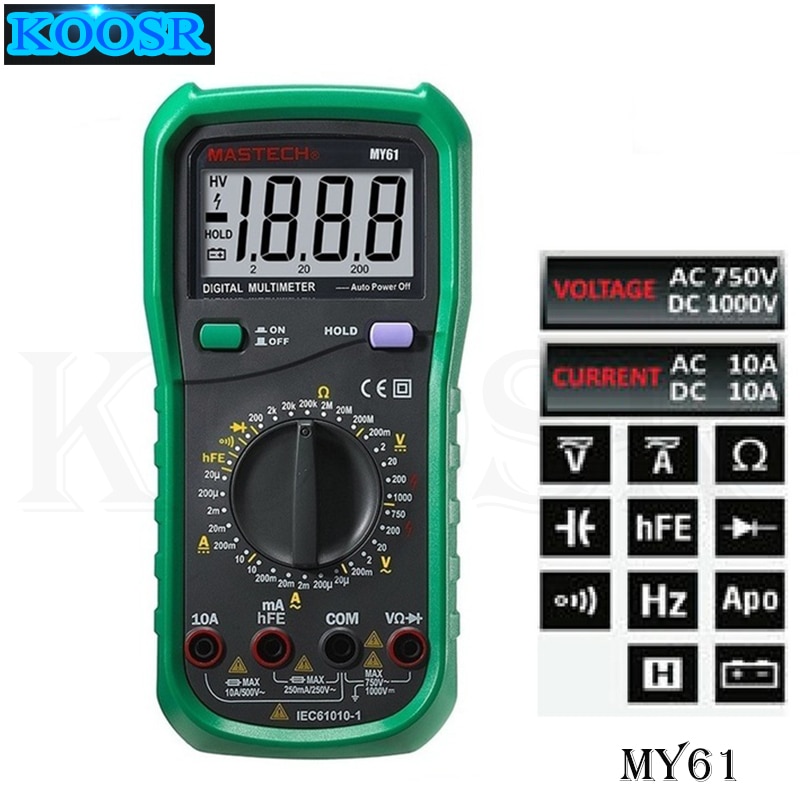 MASTECH MY61 DMM Digital-Multimeter AC/DC Amperemeter Voltmeter Ohmmeter Professionelle w/Kapazität & hFE Test Tester Meter