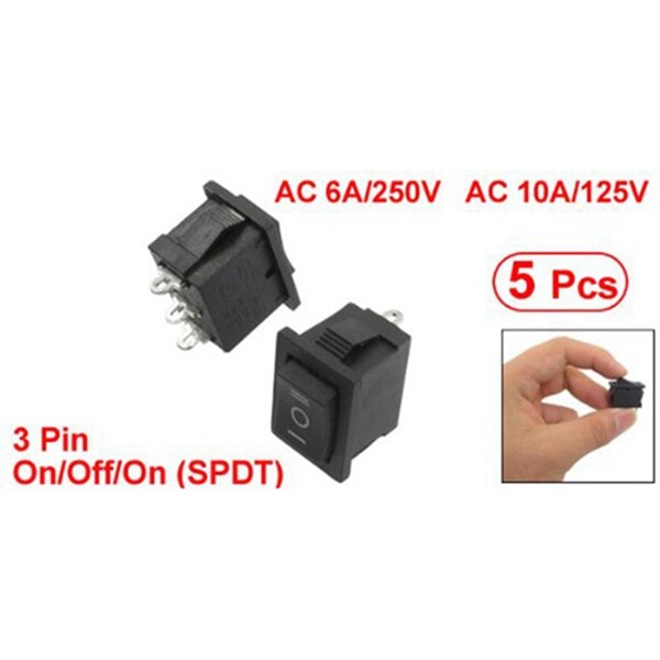 5Pcs Red Illuminated Light On/Off Dpst Boat Rocker Switch 16A/250V 20A/125V Ac &amp; 5Pcs Spdt On/Off/on Mini Black 3 Pin Rocker Swi
