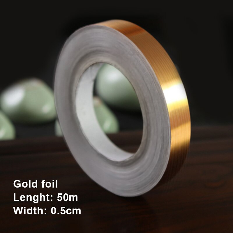 50m/ rull självhäftande vattentät anti-fukt badrum vägg klistermärke heminredning tejp guld silver köksrum stickers: Guldfolie 0.5cm