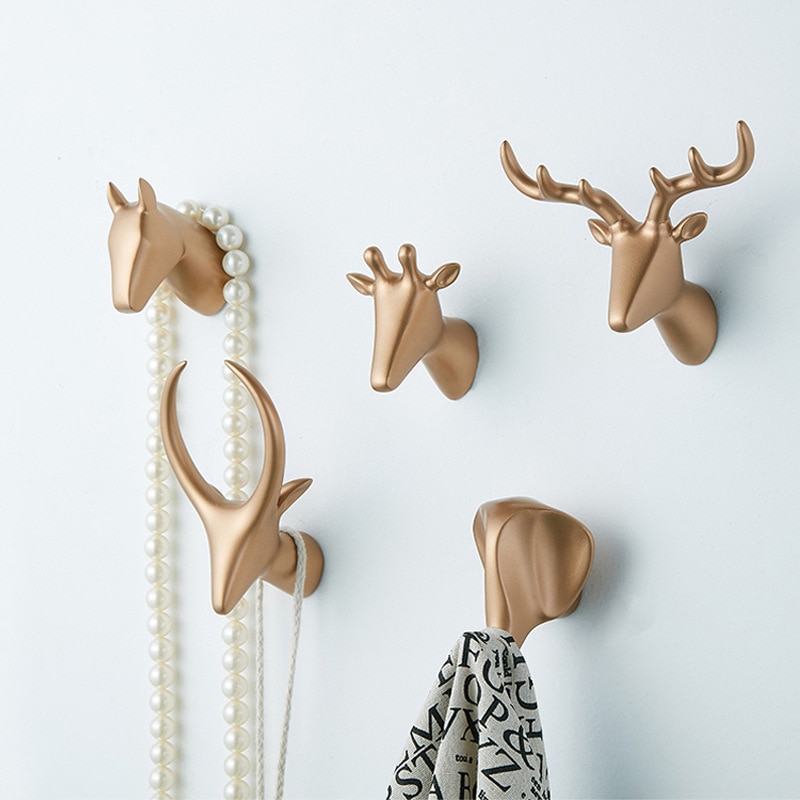 Perchero con cabeza de Animal para el hogar, gancho decorativo para colgar ropa, estante para artículos diversos, montado en la pared, 1 ud.