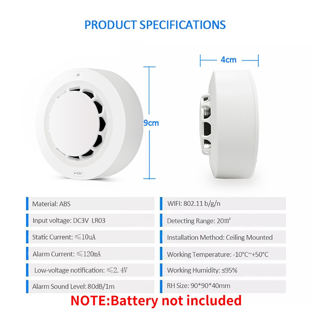 Tuya WiFi Smoke Alarm Fire Protection Smoke Detector Smokehouse Combination Fire Alarm Home Security System Firefighters
