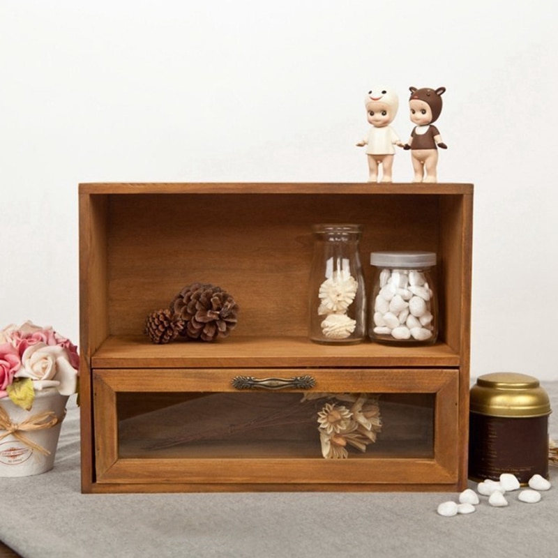 Bois armoire boîte organisateur rangement verre tiroir Vintage finition rangement rétro finition boîte de rangement 30x12x24cm