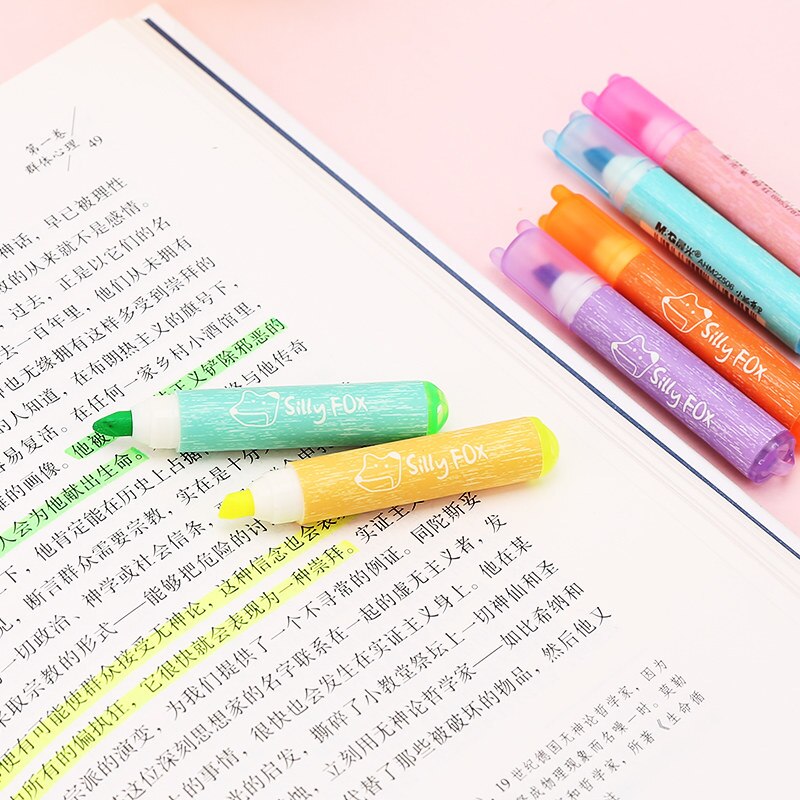 Søt 6 farge highlighter tusj fargerik fluorescerende penn god og holdbarhet skole og kontor nøkkel seksjon tusj