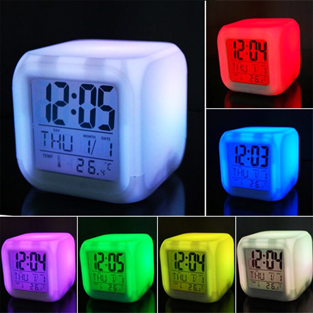 7 Kleuren Klok Night Kids Wekker Woondecoratie Led Change Mode Elektronische Klok Digitaal Alarm Thermometer Gloeiende Kubus