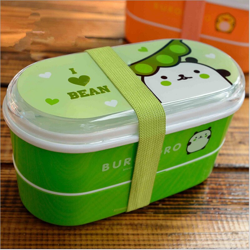 Cartoon Healthy Plastic Lunch Box 600ml Bento Boxes Food Container Dinnerware Lunchbox Cutlery