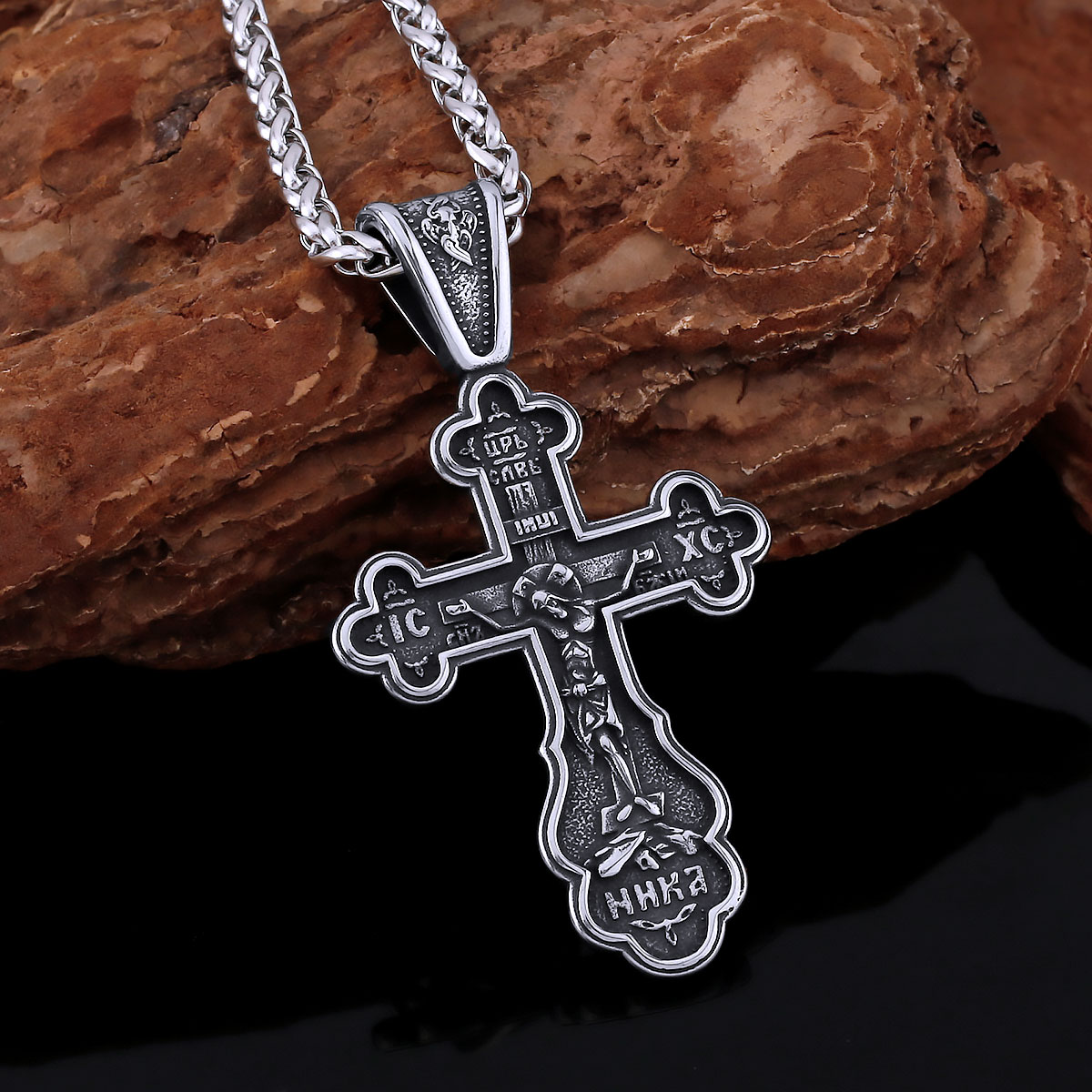 Vintage roestvrijstalen religieuze kruisketting mannen vrouwen christelijke Jezus hanger gemengde gouden kleur ketting sieraden cadeau: 60cm / Silver Plated