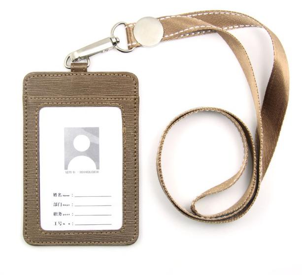 High-grade PU Card holder Staff Identification Card Neck Strap with Lanyard badge Neck Strap Bus ID holders: gold with lanyard