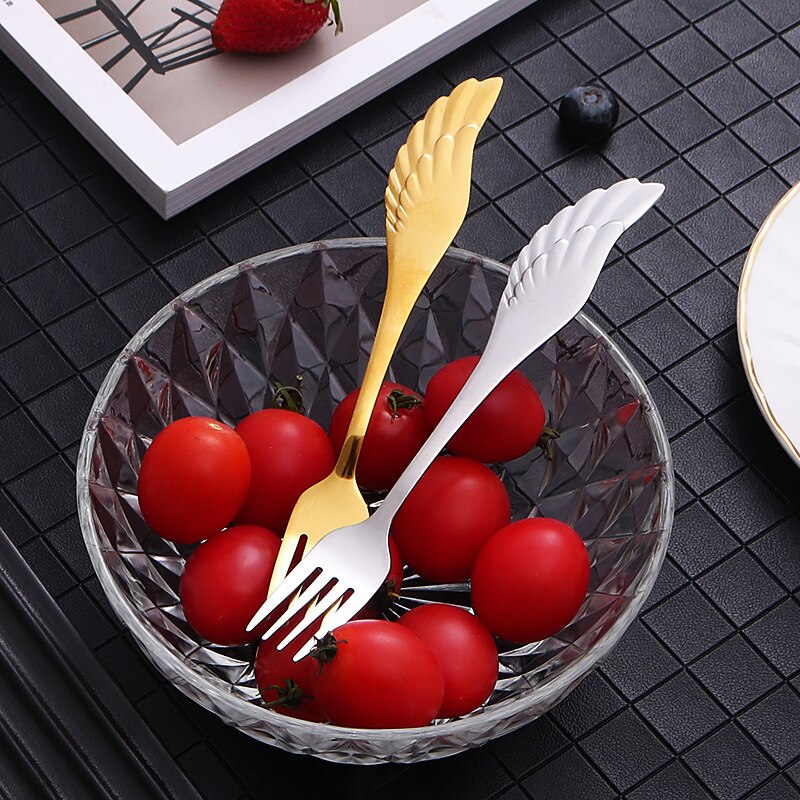 16Cm Creatieve Wings Rvs Lepel Vork Hotel Restaurant Titanium Plated Lepel Vork Bestek Vorken En Lepel Set