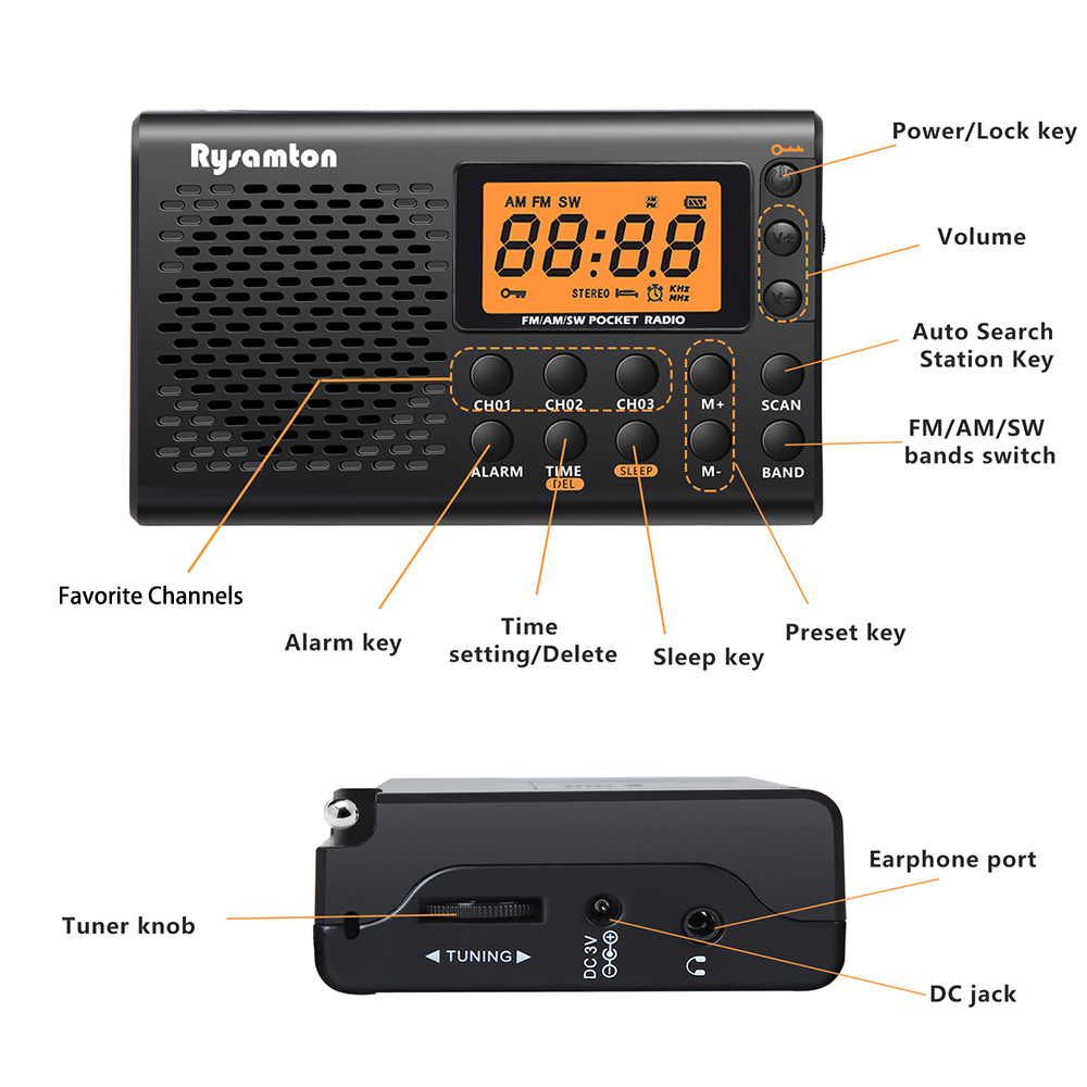 Portable Full Band AM FM SW Digital Display Radio Large Screen Stereo Timing Alarm Clock MP3 Multifunctional Recorder